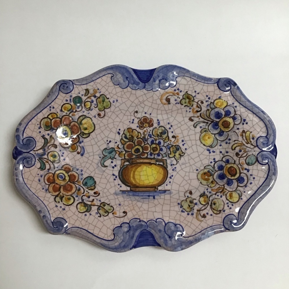 Lufeco Spain Crackle Plate 10.25” Pintado A Mano Hand Painted Floral Art Pottery - Picture 7 of 13